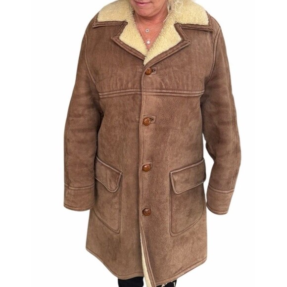 VTG Antartex Scotland 100% ShearlingLeather Rancher Mountain Coat Lambskin Tan